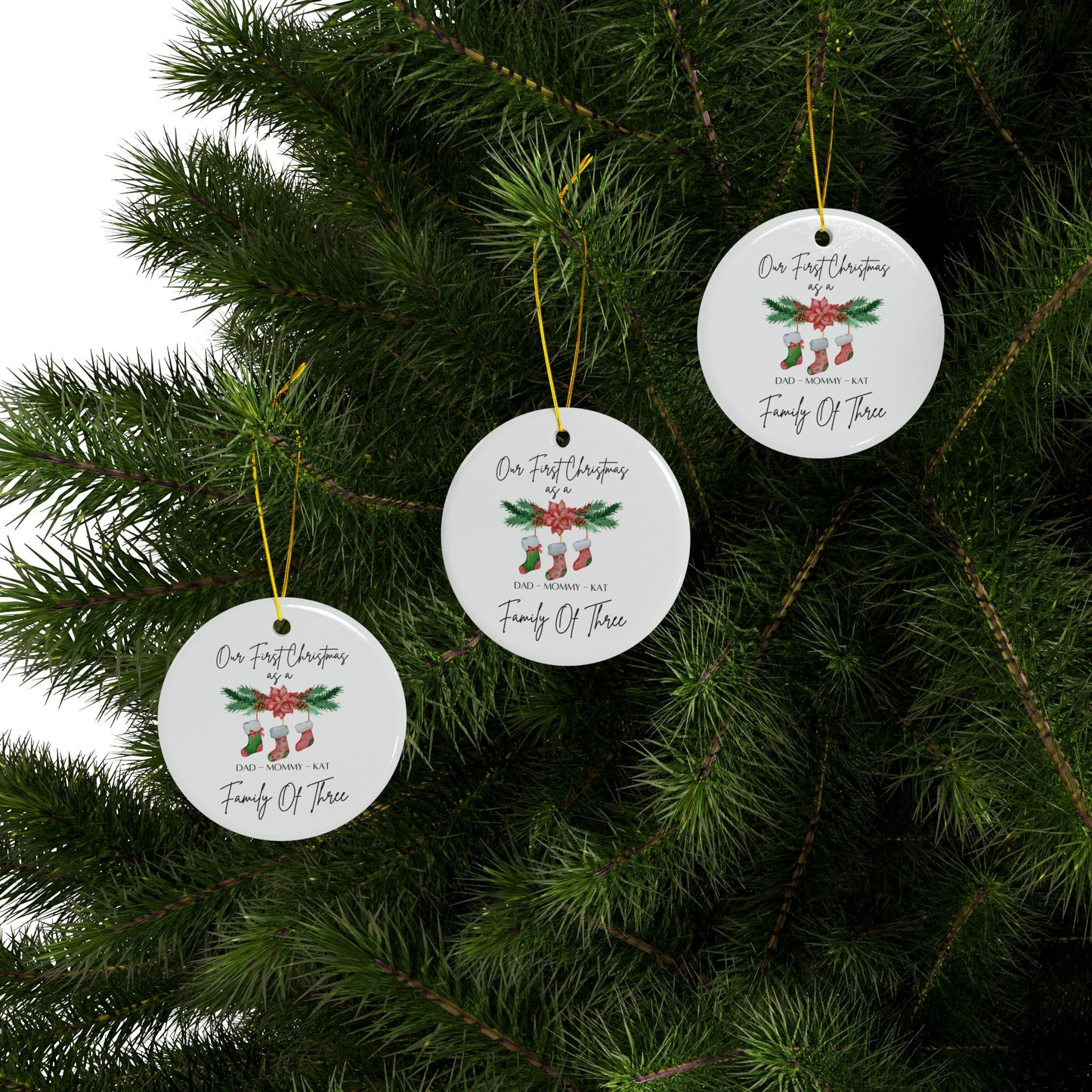 Family Of Three Custom Ornament Printify