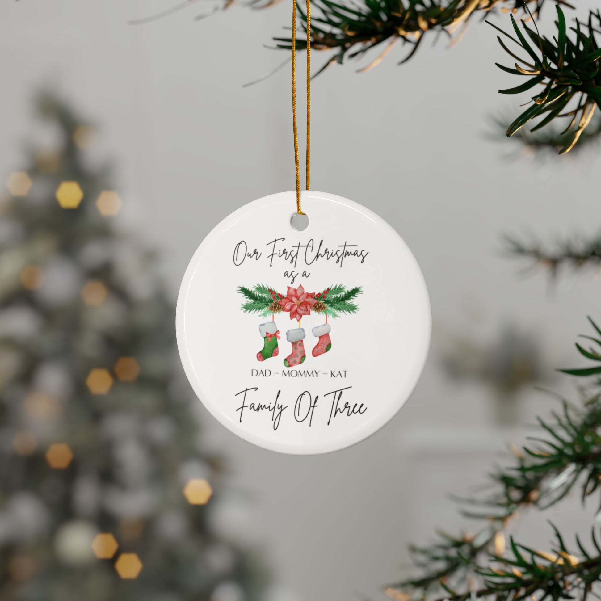 Family Of Three Custom Ornament Printify